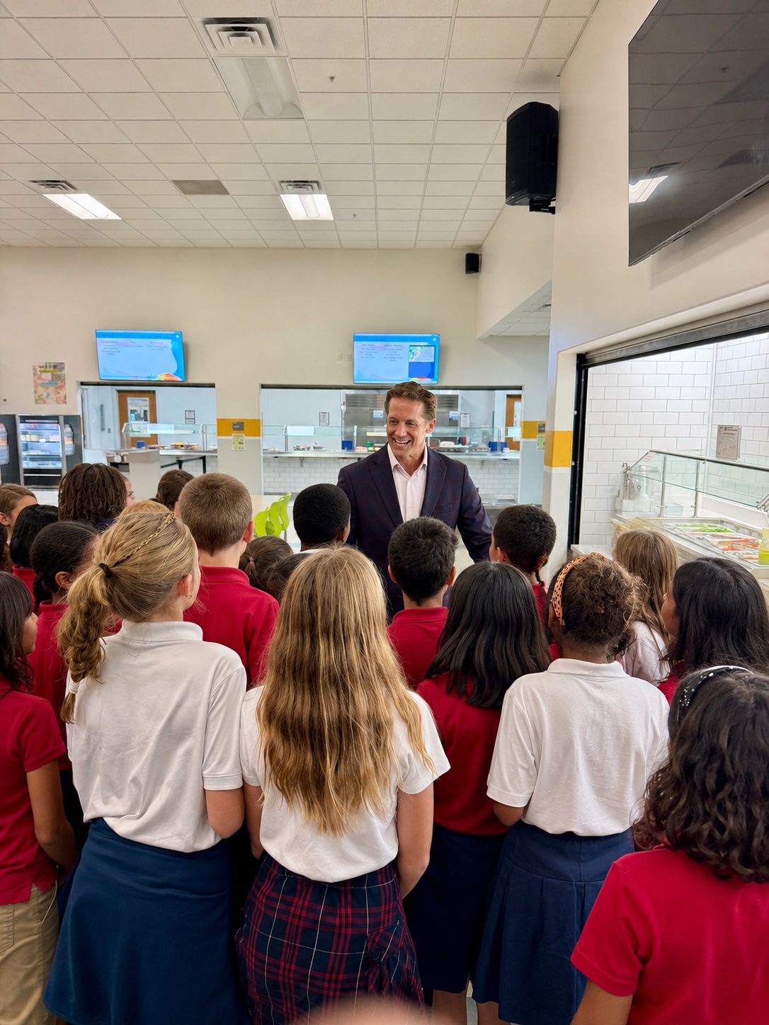 Rich McCormick with students in a school cafeteria